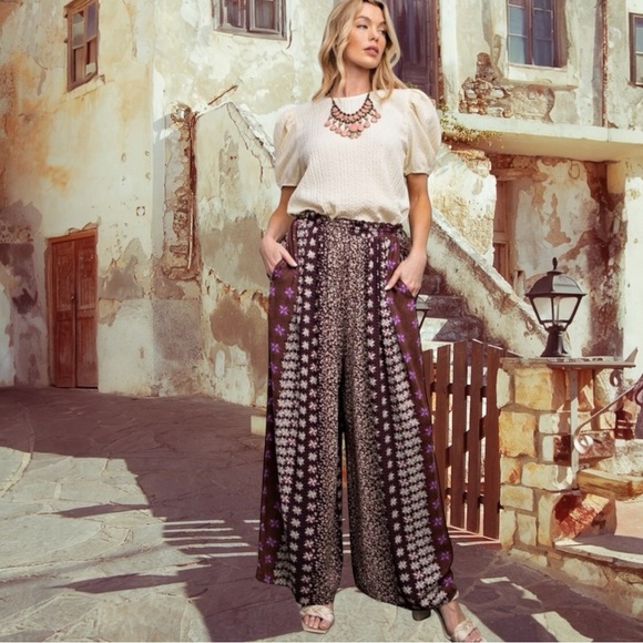 easel Pants - Easel Wine and Black Wide Legged Pants